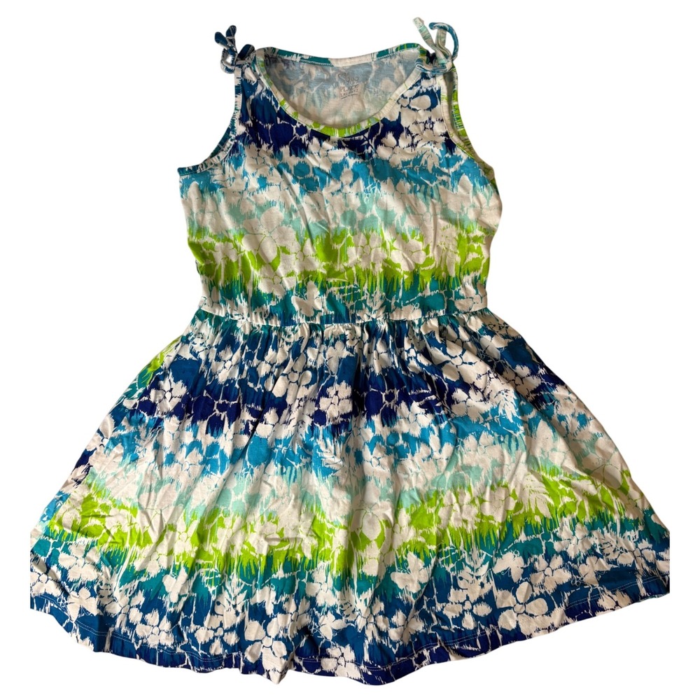 The Children's Place Dress Tie‎ Strap Sleeveless Casual Blue Green L (10-12)